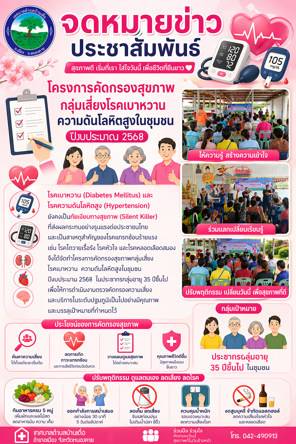 โครงการคัดกรองสุขภาพกลุ่มเสี่ยงโรคเบาหวาน ความดันโลหิตสูงในชุมชน ปีงบประมาณ 2568